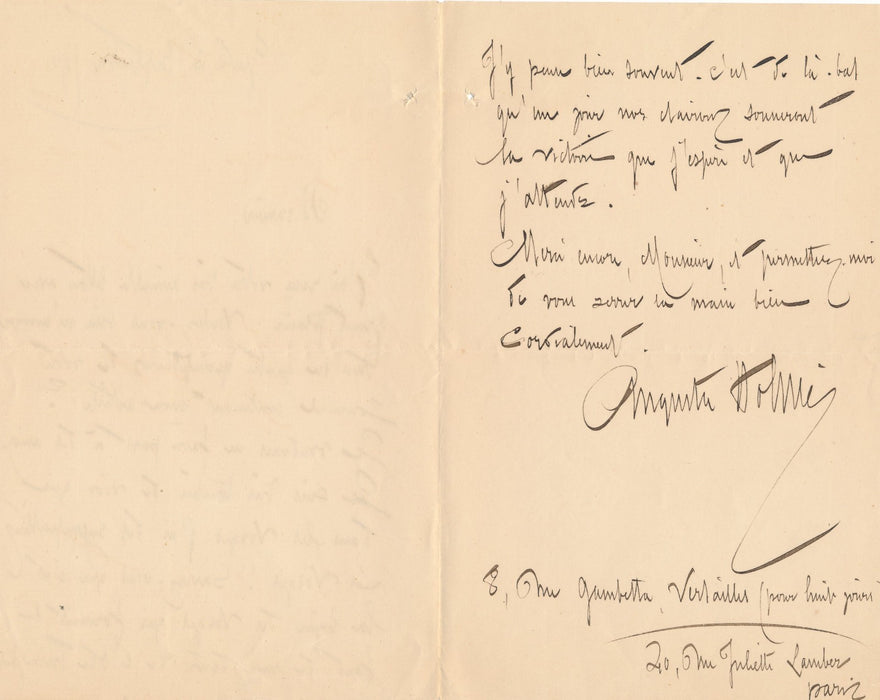 Augusta HOLMÈS HOLMES sa ligne des Vosges lettre autographe signée