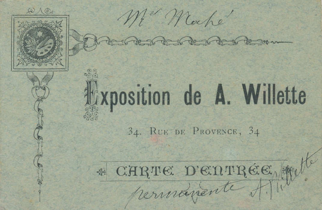Adolphe Willette peintre affichiste illustrateur carte entrée signée visite expo
