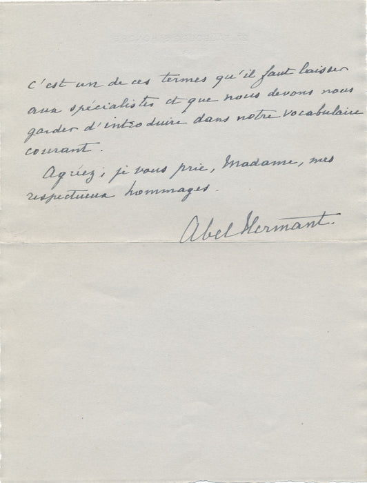 écrivain Abel Hermant lettre autographe signée étyologie apatride