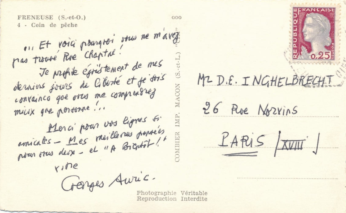 Georges Auric musique carte autographe signée au chef orchestre INGHELBRECHT