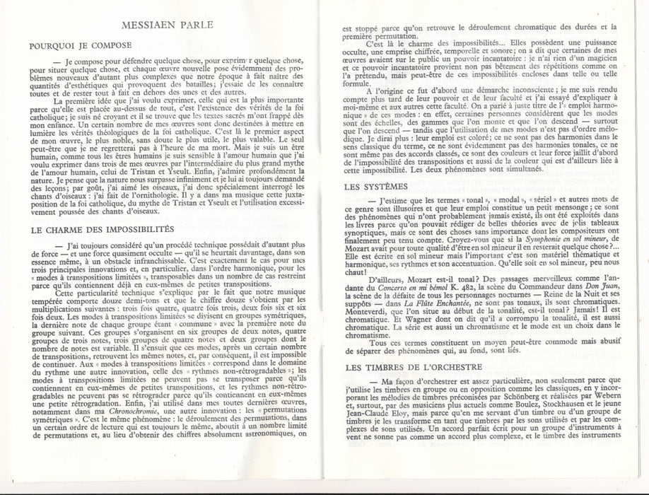Olivier Messiaen plaquette présentation texte sans date Éditions musicales