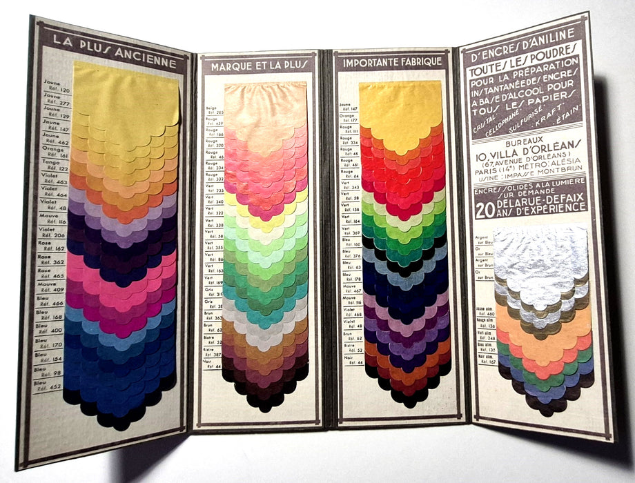 Encres aniline papier Colorant  fabrique Delarue Defaix nuancier v. 1930