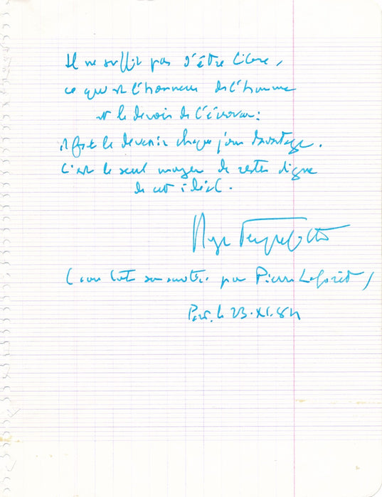 Roger Peyrefitte honneur de l homme devoir écrivain lettre autographe