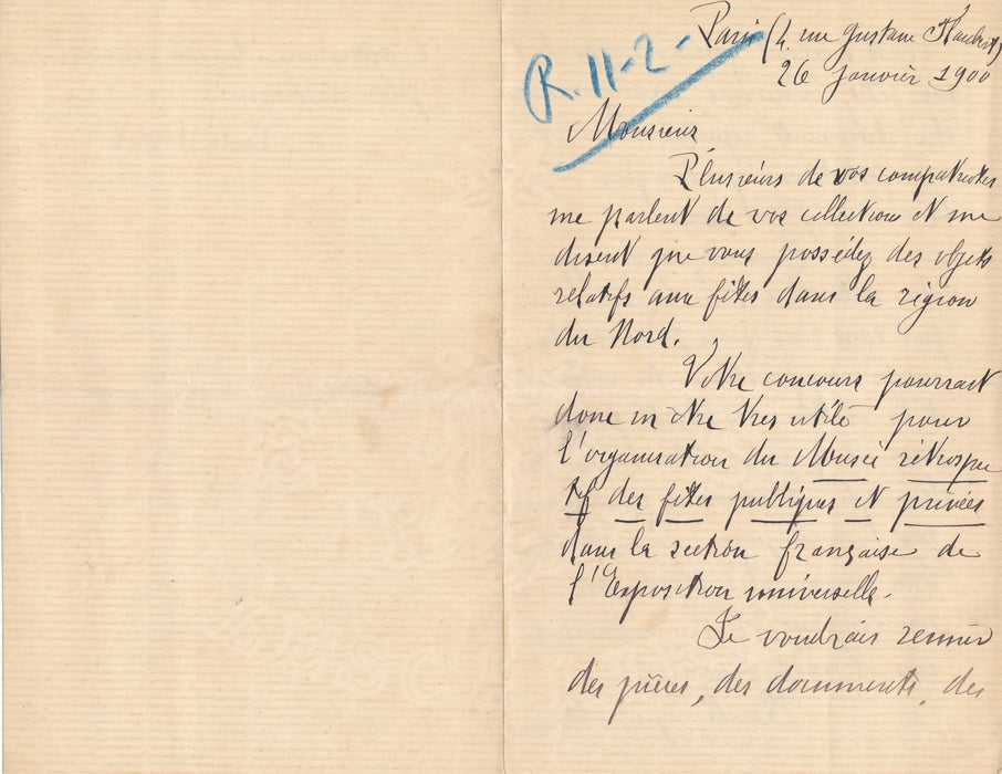 Paul Eudel histoire des fêtes publiques privées lettre autographe signée