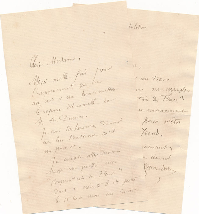 2 lettre autographe L-A BOURGAULT-DUCOUDRAY à comtesse de Beaumont Conjuration