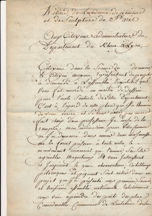 Charles François Nivard candidat poste dessin Lyon lettre autographe signée