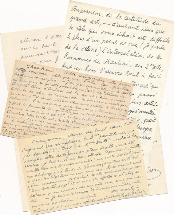musicien Paul Gilson correspondance 2 lettres 2 cartes à Léon Ponzio baryton