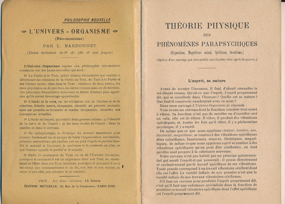 Bardonnet hypnotisme magnétisme occultisme Ponge forces rayonnantes 1916