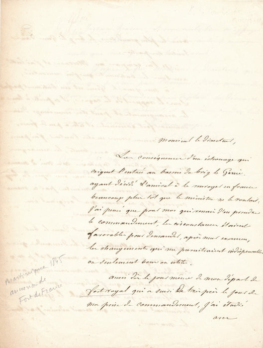 Louis Henri de GUEYDON belle lettre autographe signée navire Le Génie Guadeloupe