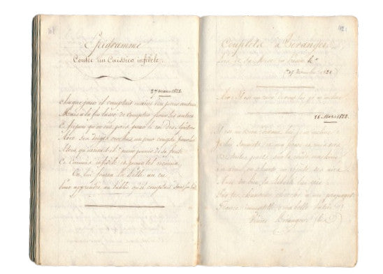 ANONYME Mes loisirs carnet 50 chansons  1818 manuscrit Béranger