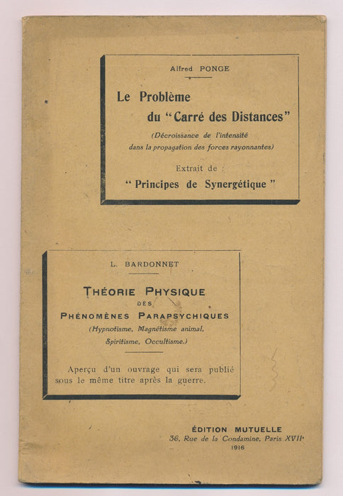 Bardonnet hypnotisme magnétisme occultisme Ponge forces rayonnantes 1916
