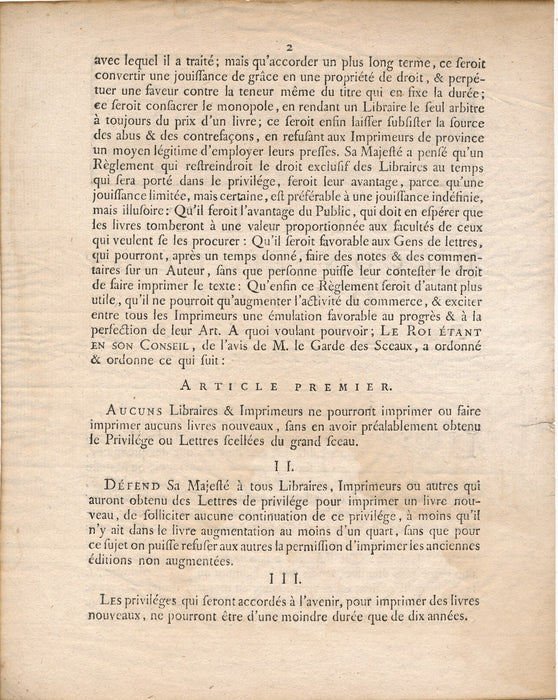 Arrêt Conseil Etat durée privilèges Librairie 30 août 1777 imprimé droit auteur