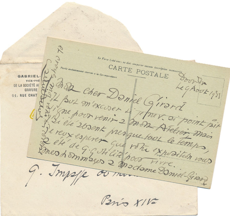 bel ensemble Gabriel Belot 9 lettres autographes signée au graveur Daniel Girard