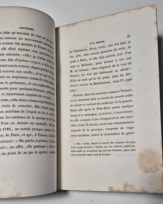 H. de La Porte Souvenirs d un emigre  1797 à 1800 édition 1843 envoi autographe