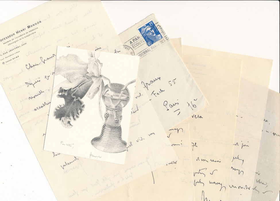 Henri Mondor 1 lettre autographe signée Jeannette Graux et 4 billets à Vera Bour