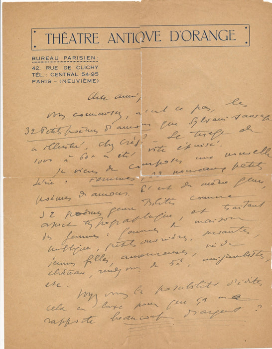 3 lettres Paul Reboux dont 1 belke autographe signées sur Les éd. poèmes d'amour
