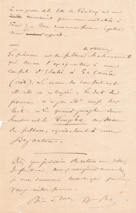 Historien Victor Langlois turquie arménie Mahomoud II lettre et note autographe