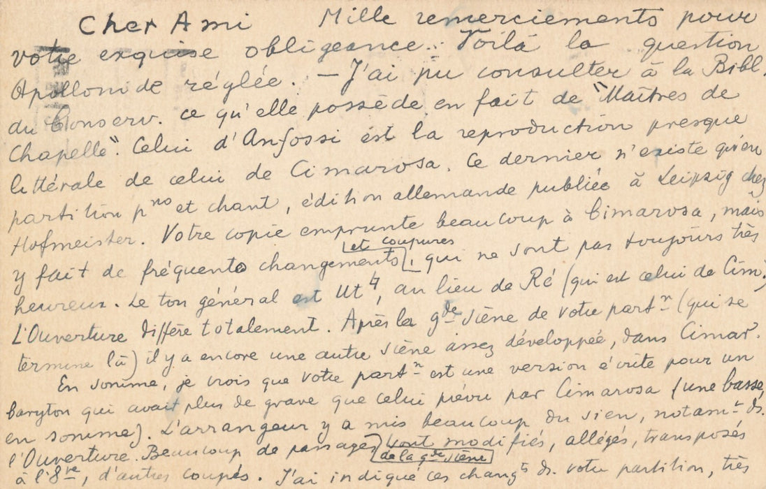musicien Paul Gilson correspondance 2 lettres 2 cartes à Léon Ponzio baryton