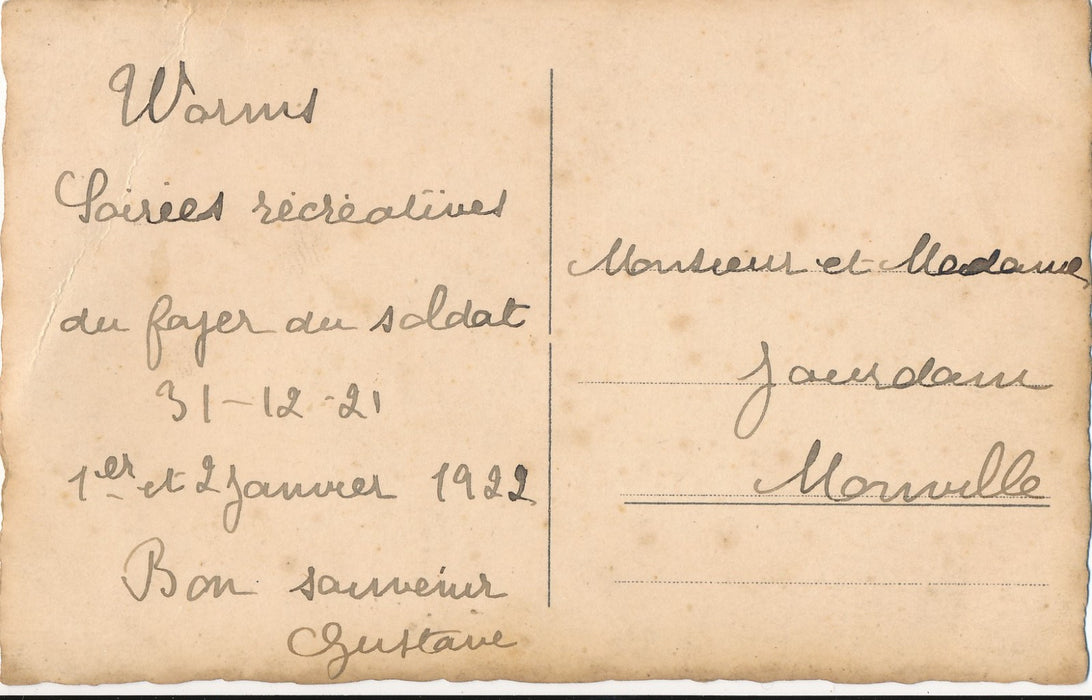 Militaria 2 cartes postales argentique fête travesti travestissement photo