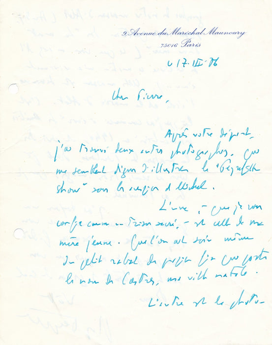 Roger Peyrefitte Les Amitiés particulières La Mort d’une mère lettre autographe