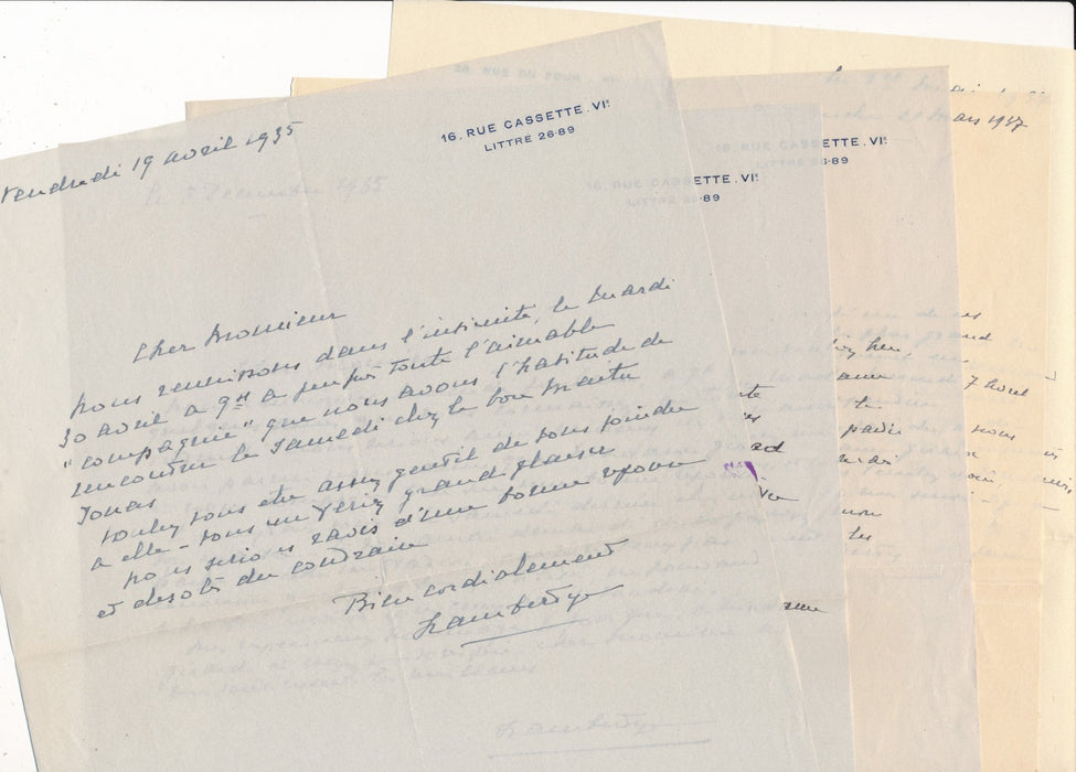 Peintre Maurice Berty 5 lettres autographes Daniel Girard maître Charles Jouas