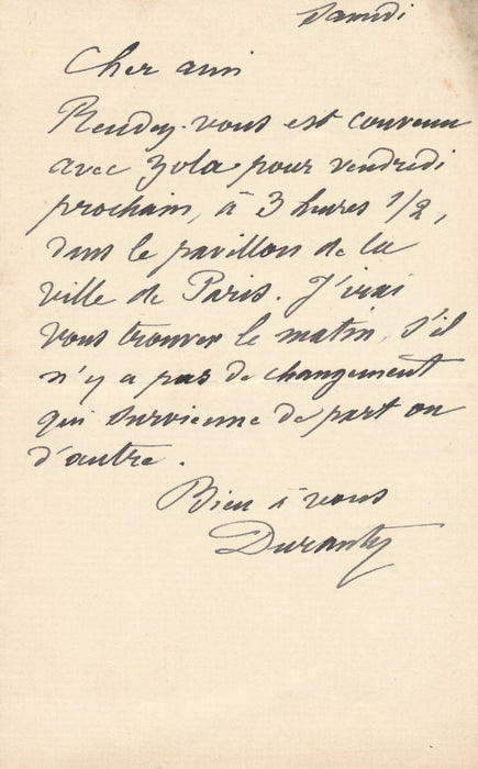 Louis Edmond Duranty 3 lettres autographes signées la sciences artistique