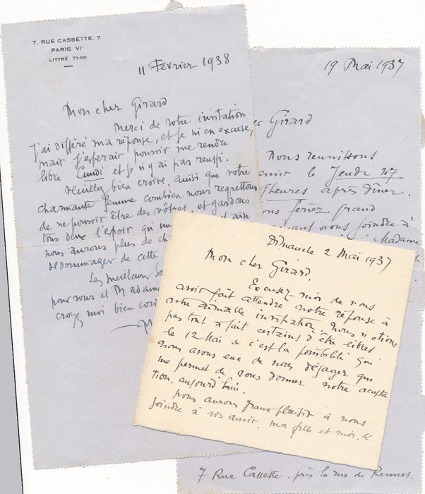 peintre Maurice Lalau 2 lettres 1 carte autographe signée des invitations