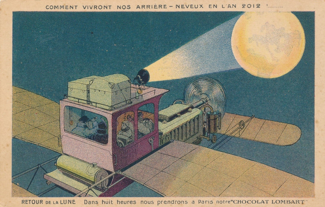 Publicité chocolat Lombart carte postale retour de la lune en 2012
