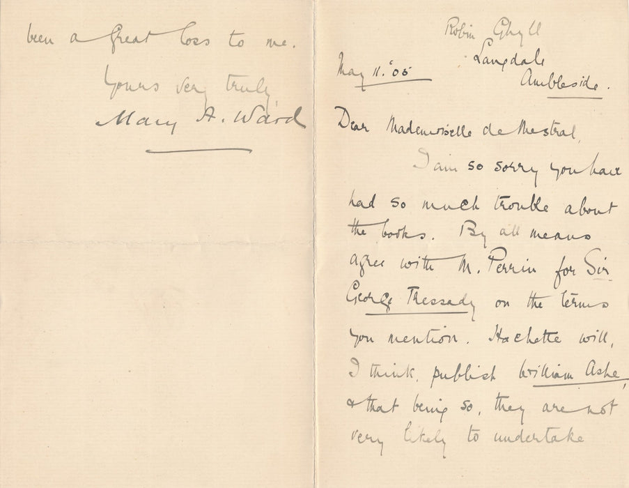 Mary Augusta Ward correspondance 21 lettres autographes signées à sa traductrice