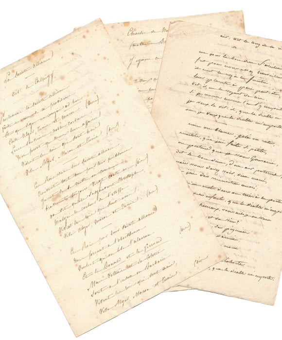 Pierre-Jean de Béranger copie manuscrite époque de 3 chansons