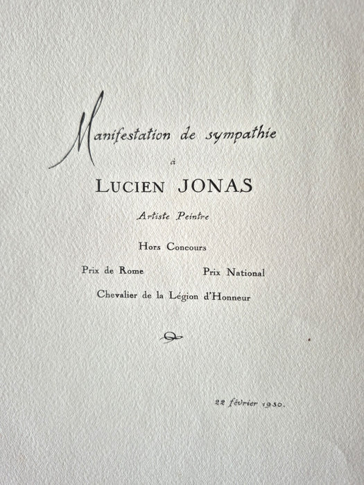 Lucien JONAS Manifestation de sympathie  1930 8 pages imprimées
