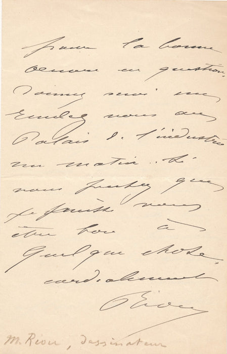 Édouard Riou lettre autographe signée à Chicholle bonne oeuvre