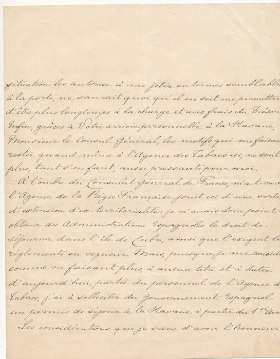 LA HAVANE sur TABAC Antoine Hector Raynald de CHOISEUL lettre autographe signée