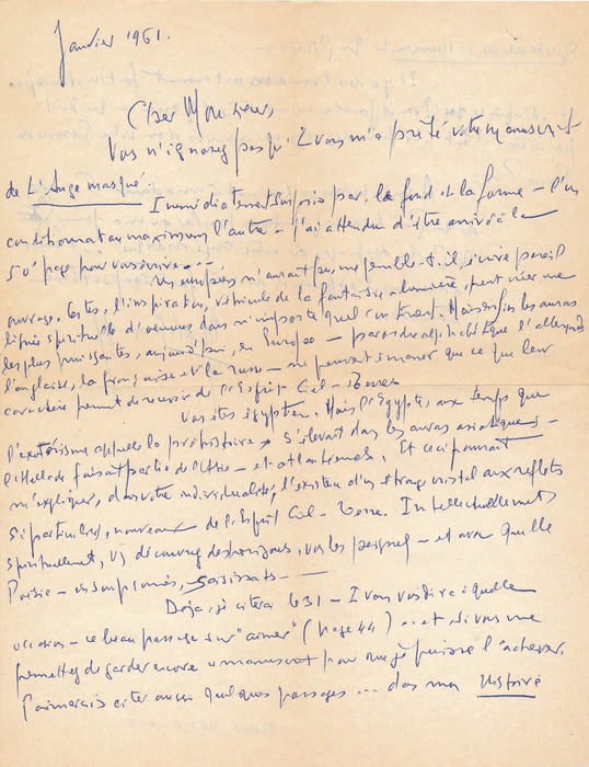 Occultisme Marc Semenoff lettre autographe signée Carlos Suarès Cabale