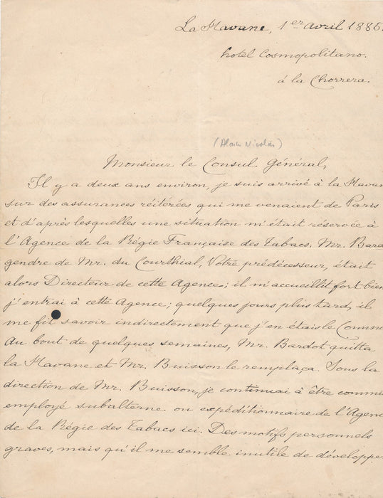 LA HAVANE sur TABAC Antoine Hector Raynald de CHOISEUL lettre autographe signée