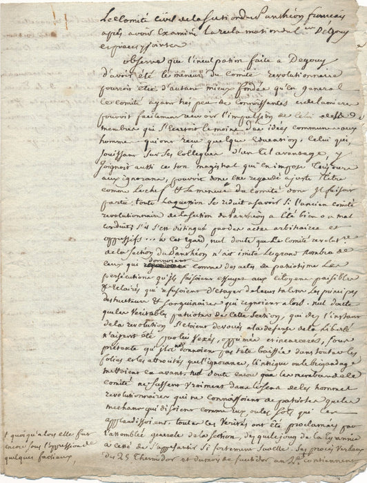 v. 1794 Révolution après Terreur section Panthéon Français manuscrit comité
