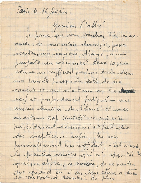 Robert Lapoujade belle lettre de jeunesse parler de son art abbé Morel