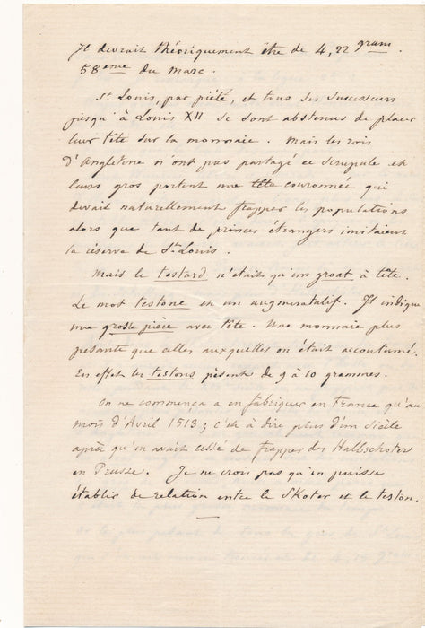 Adrien Prévost de Longpérier numismate monnaie lettre et note autographe Scotus
