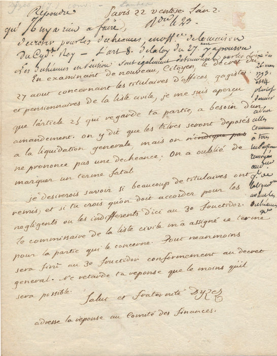 1794 révolution Jean Dyzes sur déchéance Lettre autographe signée à Normandie
