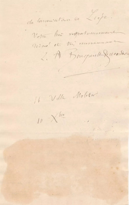 2 lettre autographe L-A BOURGAULT-DUCOUDRAY à comtesse de Beaumont Conjuration