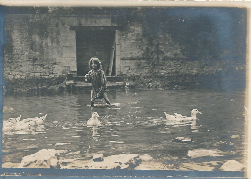 Un enfant nourrit les canards snapshot photo amateur rivière eau