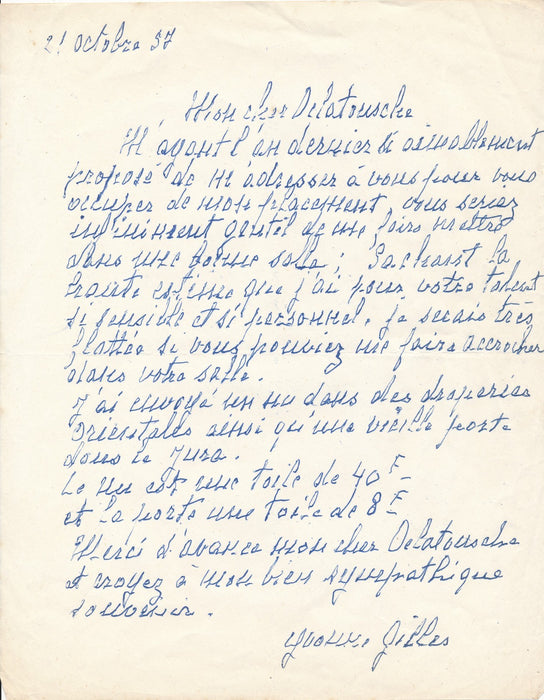 Yvonne Gilles envoi oeuvre salon Automne lettre autographe signée Delatousche