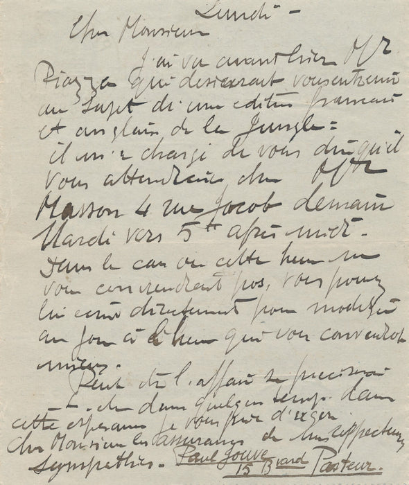 Paul JOUVE lettre autographe animalier  livre La Jungle Robert d Humières