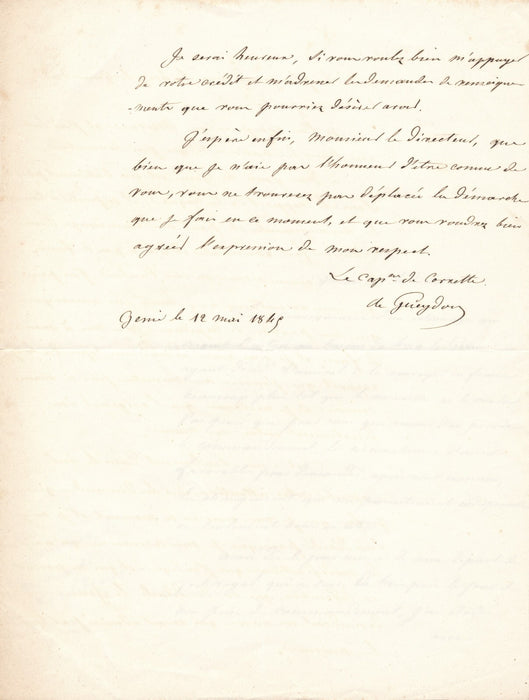 Louis Henri de GUEYDON belle lettre autographe signée navire Le Génie Guadeloupe