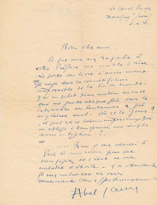 Abel GANCE un petit dieu malin en moi... belle lettre autographe signée