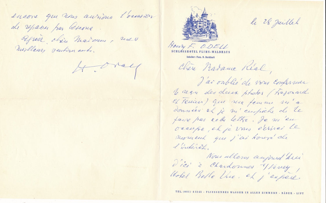 Henry F. Odell Lil Picard Gandie Brody autographe lettre Gisèle Réal Suisse