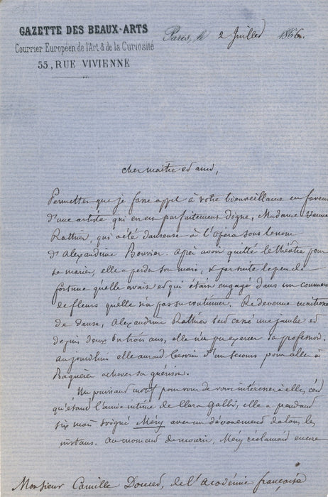 Charles Blanc à propos du décès poète Joseph Méry lettre autographe signée