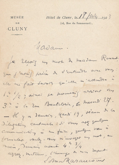 Edmond Haraucourt lettre autographe signée muséee Cluny Délégation cantonal