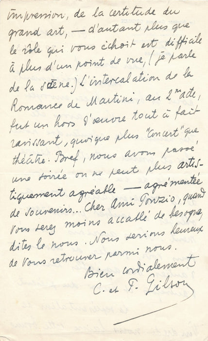 musicien Paul Gilson correspondance 2 lettres 2 cartes à Léon Ponzio baryton