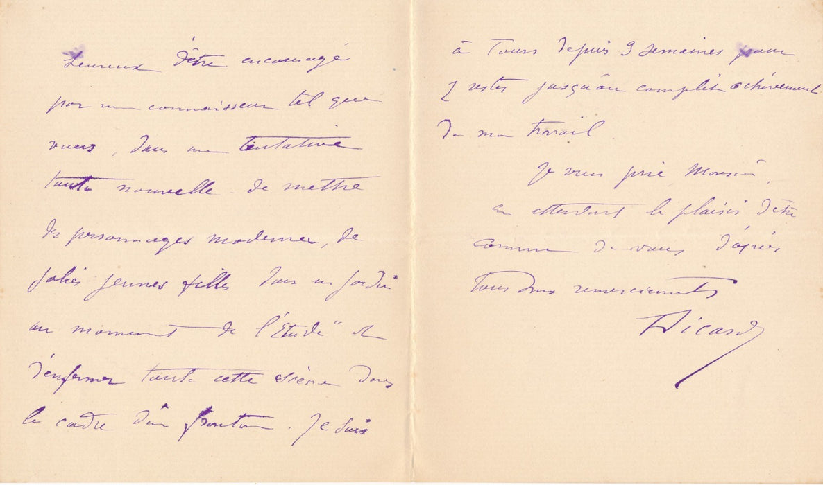 François Sicard 2 lettre autographe sculpture Lycée Filles Tours Entraigues